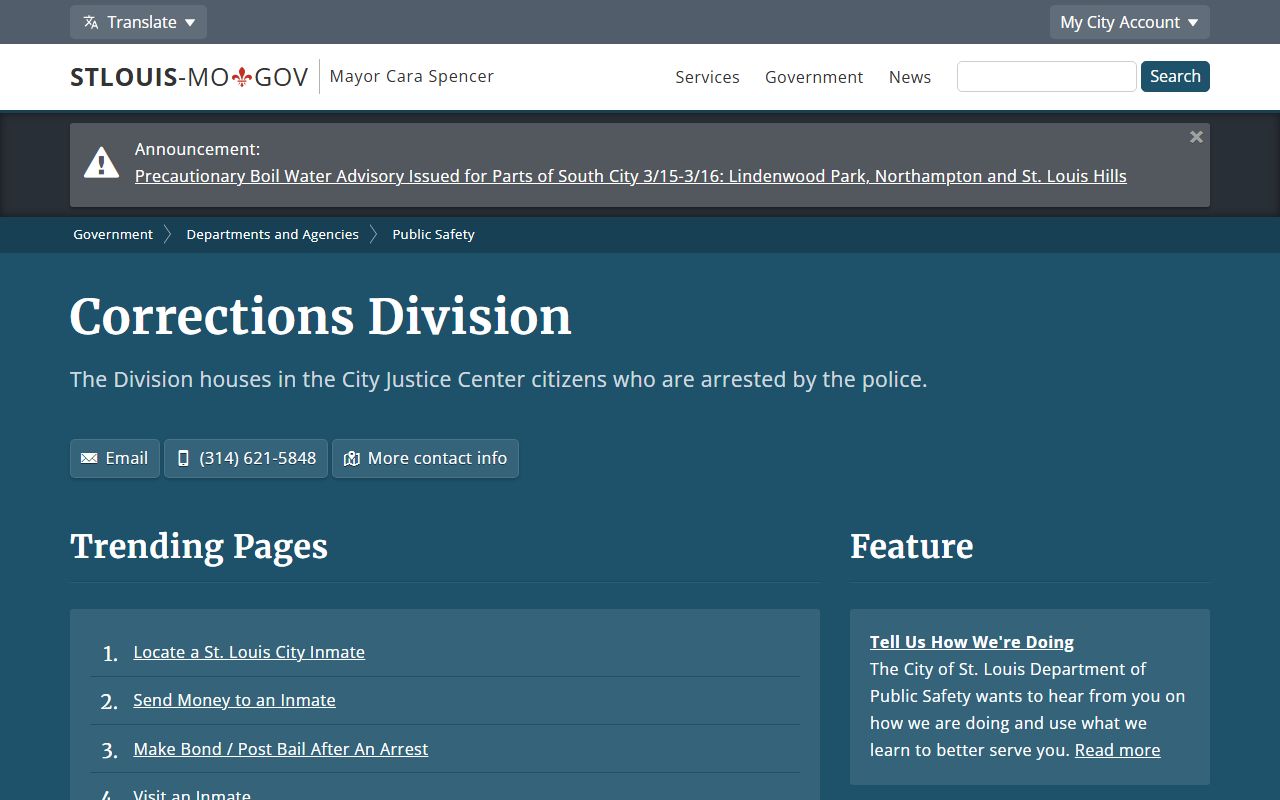 St. Louis Division of Corrections inmate population records