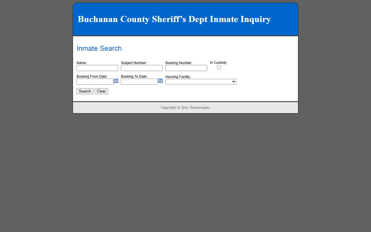 Buchanan County Inmate Inquiry portal for searching Buchanan County inmate population records