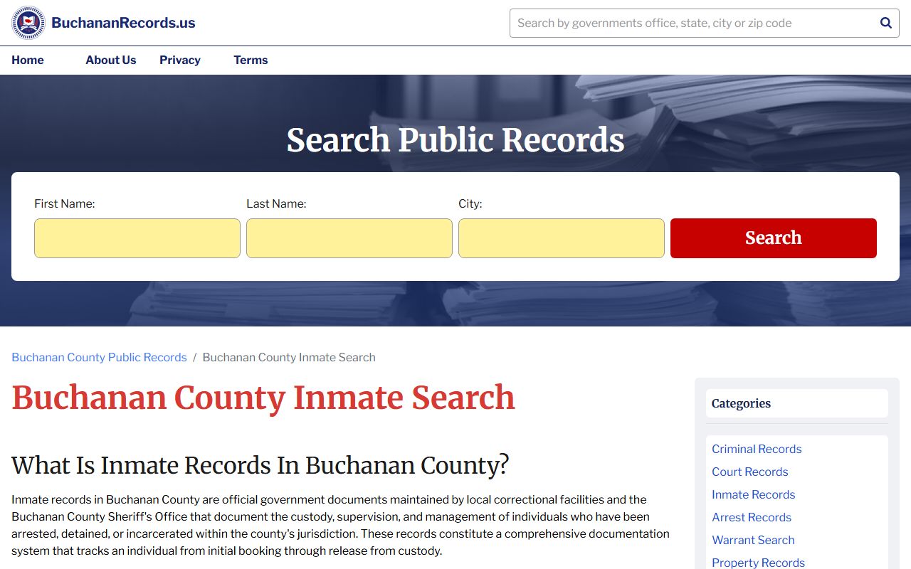 Buchanan County Sheriff's Office website for Buchanan County inmate population records