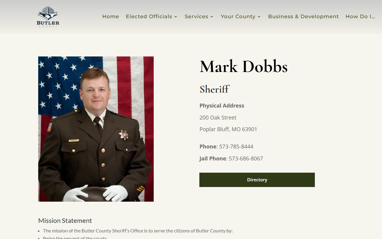 Butler County Sheriff's Office website showing Butler County inmate population resources