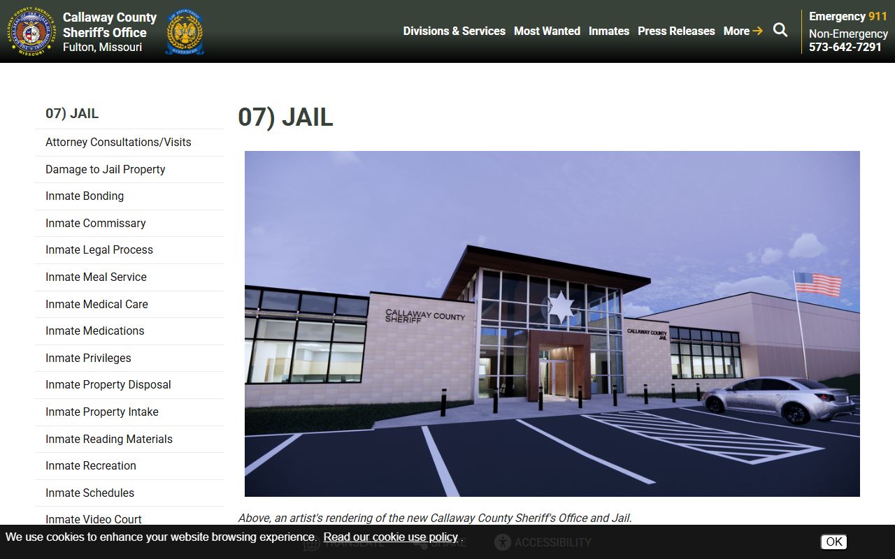 Callaway County Sheriff's Office website for Callaway County inmate population records