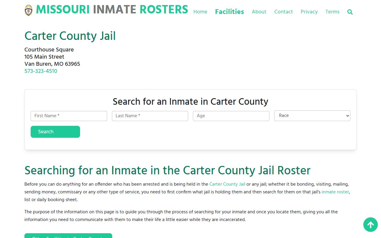 Carter County Sheriff's Office website for Carter County inmate population records