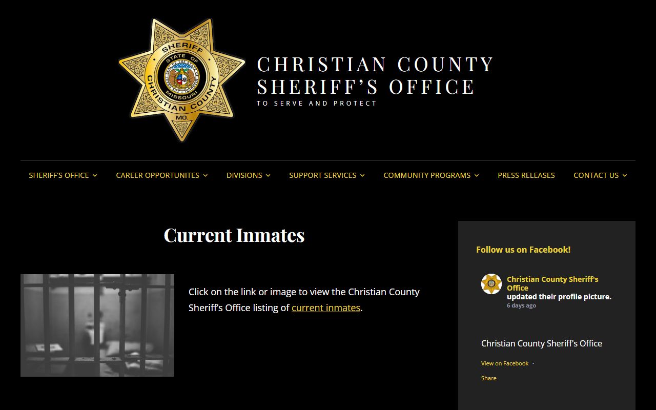 Christian County Sheriff current inmates roster showing Christian County inmate population records