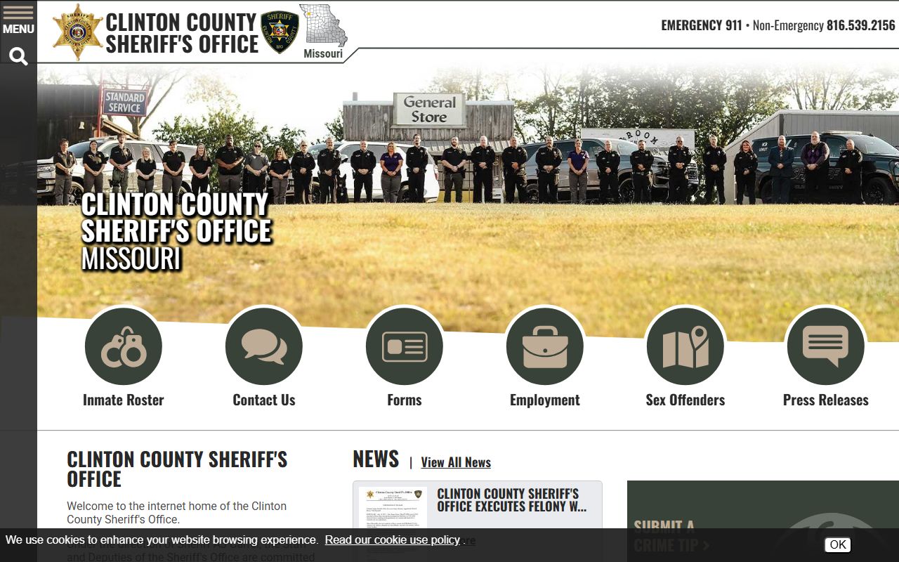 Clinton County Sheriff's Office website showing Clinton County inmate population records access