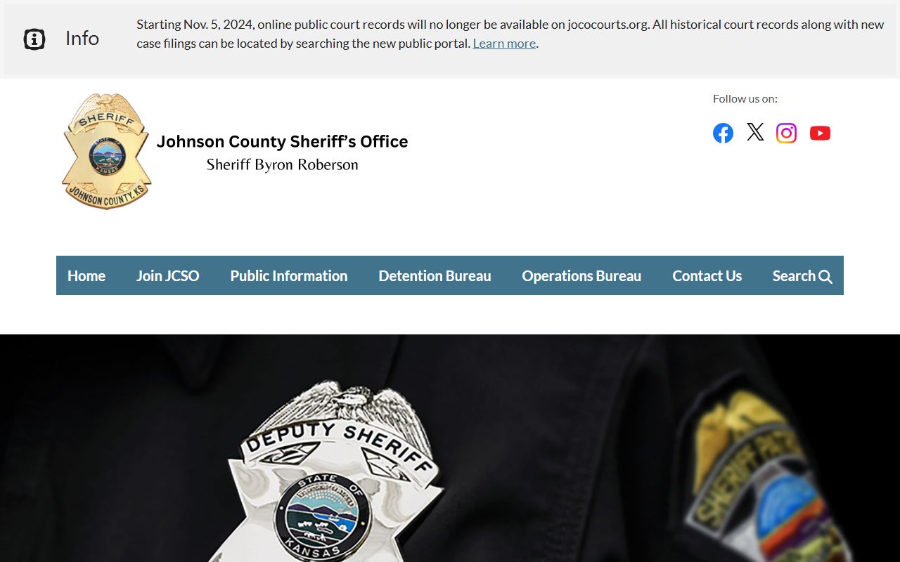 Johnson County Sheriff's Office website showing Johnson County inmate population records
