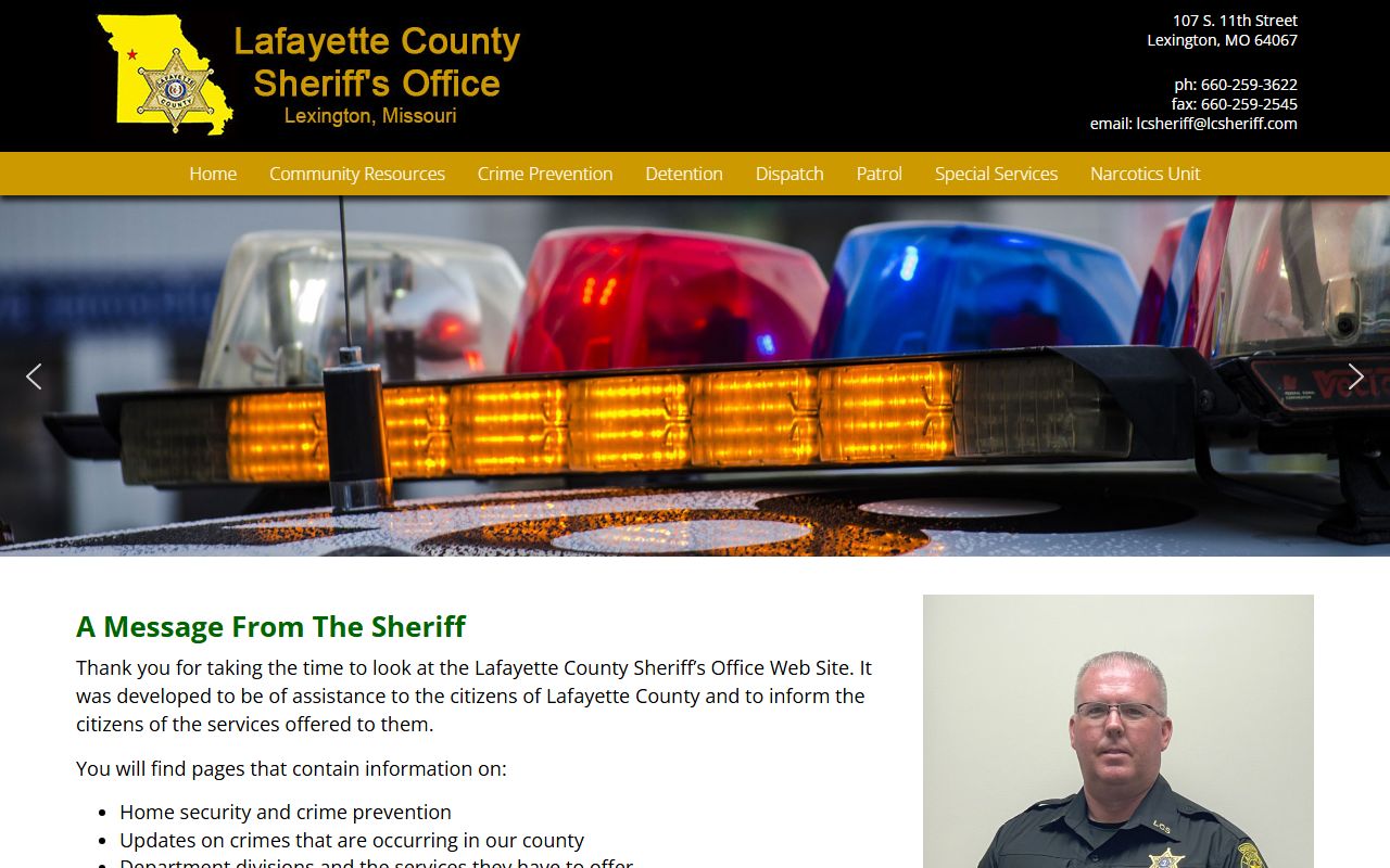 Lafayette County Sheriff's Office website showing Lafayette County inmate population records