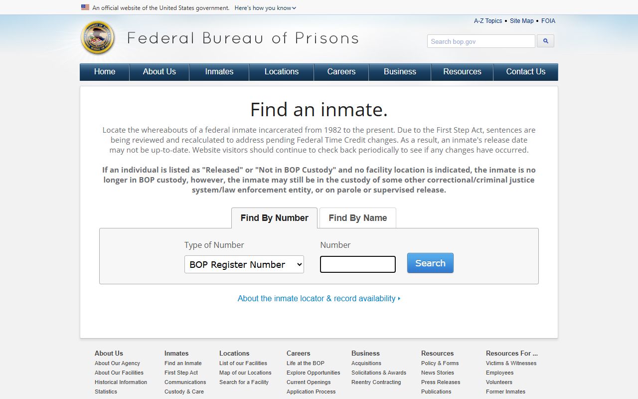 Federal Bureau of Prisons inmate locator for finding Missouri federal inmates