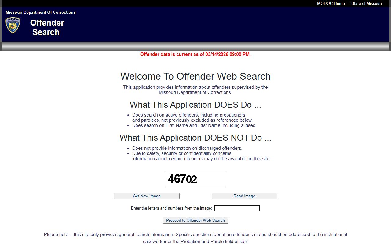 Missouri DOC Offender Search portal for searching Missouri inmate population records online