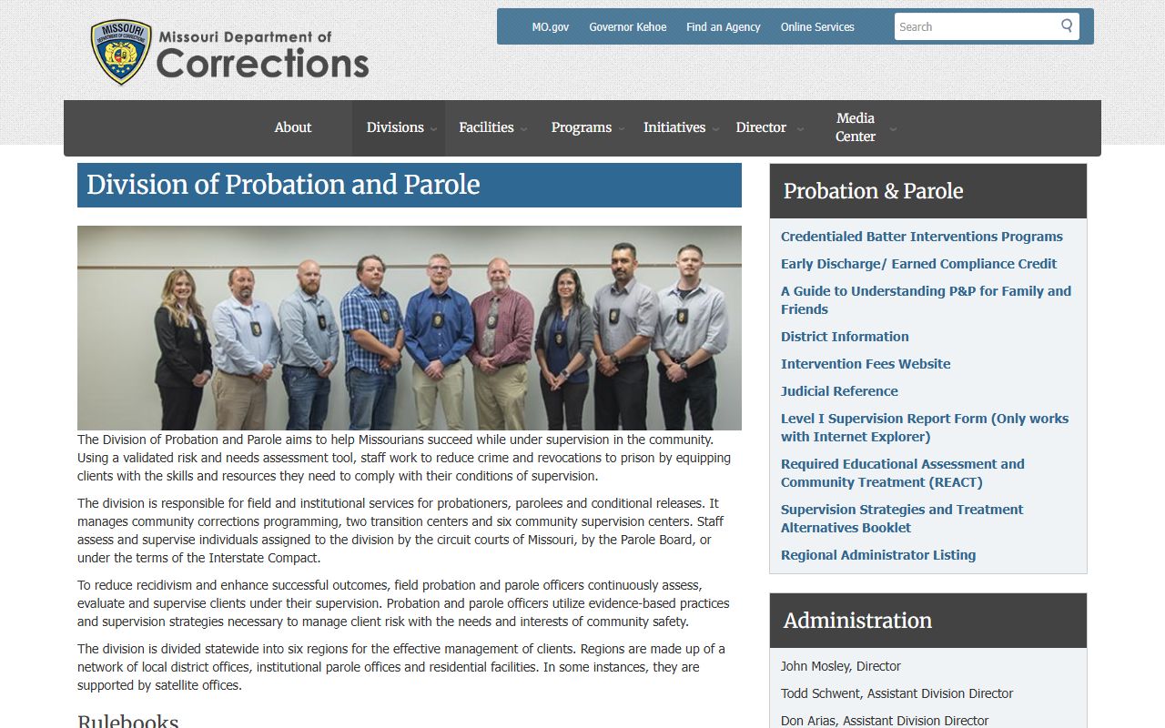 Missouri DOC Probation and Parole division overseeing community supervision of Missouri inmate population